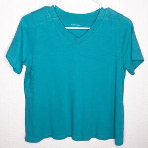 Eileen Fisher turquoise blue v neck organic cotton top size Extra Small XS